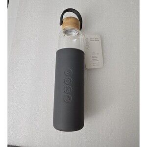 Soma Full Circle 25oz Glass Water Bottle Gray Silicone Sleeve Bamboo Lid Modern